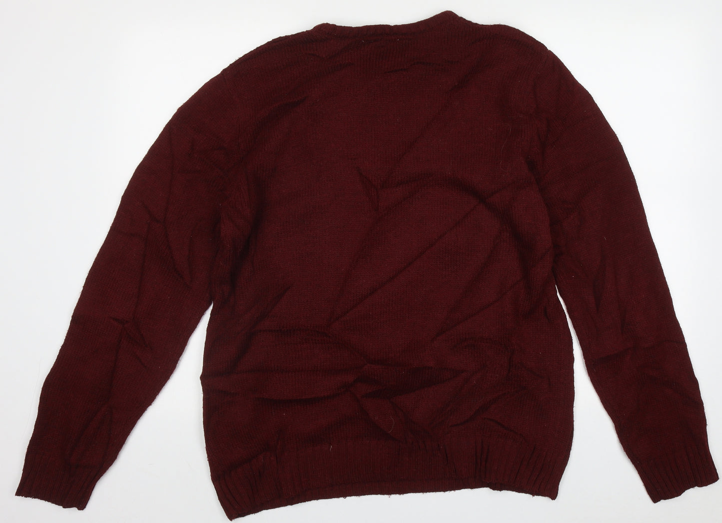 Cedar Wood State Mens Red Crew Neck Geometric Acrylic Pullover Jumper Size XL
