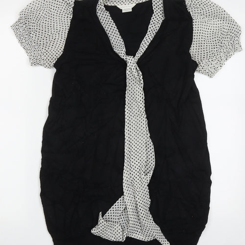 Mams & papas Womens Black Polka Dot Viscose Bodycon  Size 10  Collared Pullover