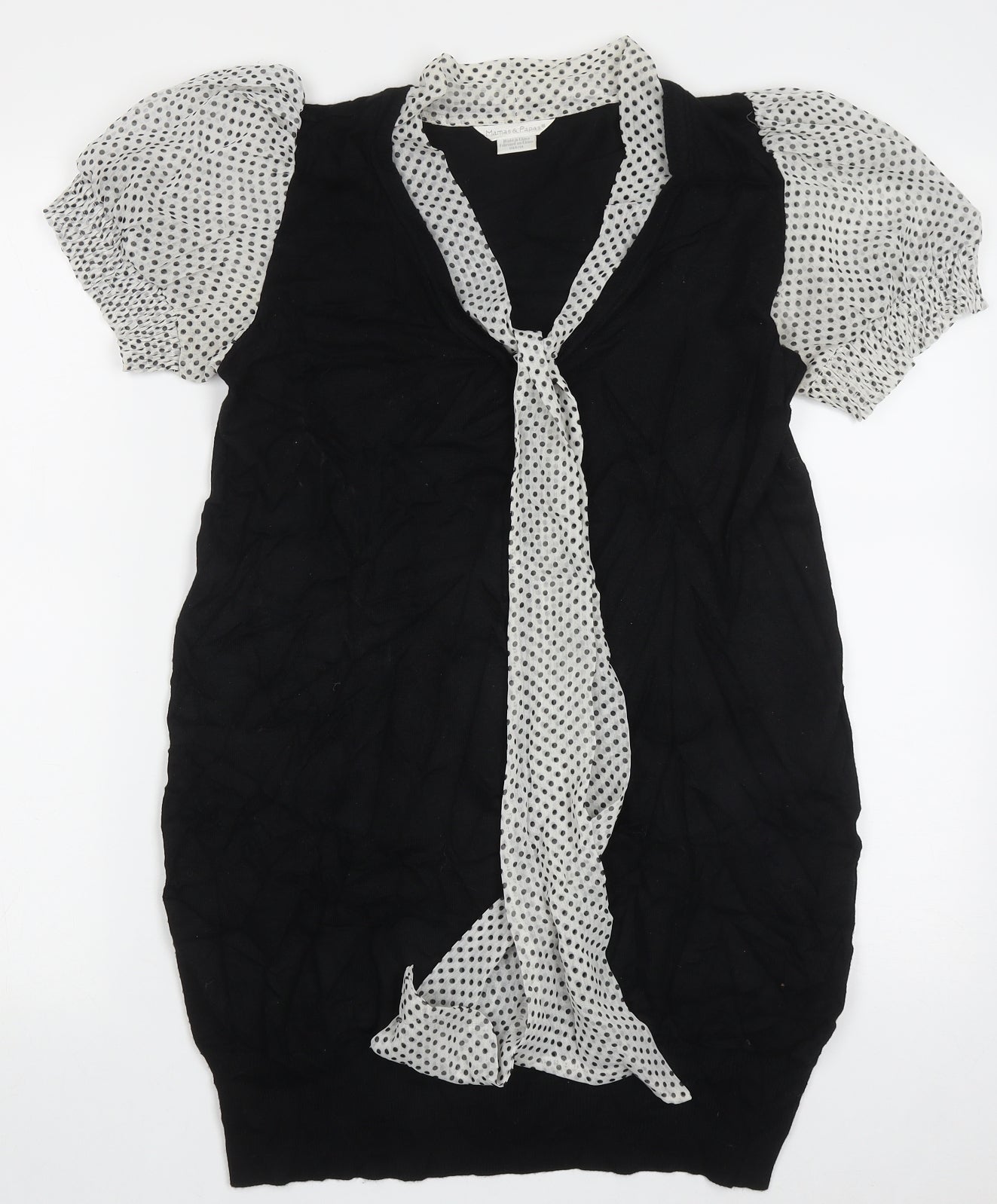 Mams & papas Womens Black Polka Dot Viscose Bodycon  Size 10  Collared Pullover
