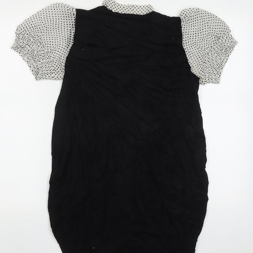 Mams & papas Womens Black Polka Dot Viscose Bodycon  Size 10  Collared Pullover