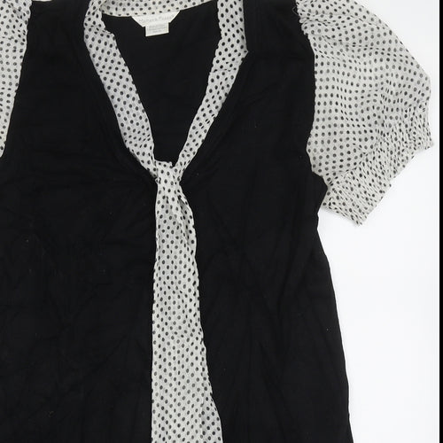Mams & papas Womens Black Polka Dot Viscose Bodycon  Size 10  Collared Pullover