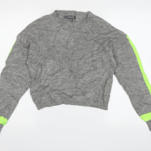Primark Womens Grey Crew Neck Striped Acrylic Pullover Jumper Size 8