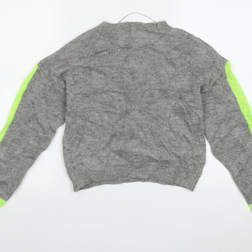 Primark Womens Grey Crew Neck Striped Acrylic Pullover Jumper Size 8