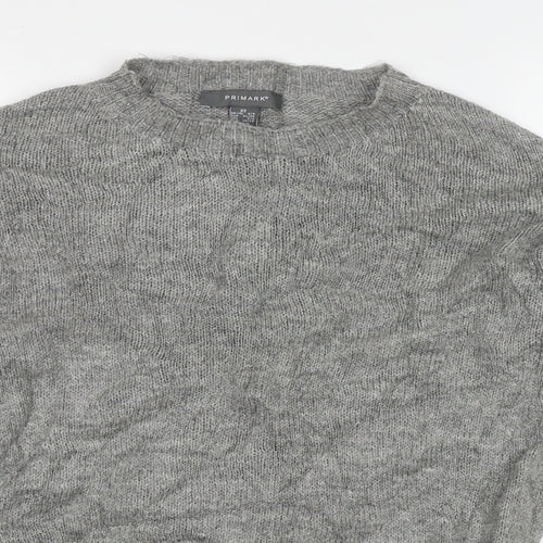 Primark Womens Grey Crew Neck Striped Acrylic Pullover Jumper Size 8