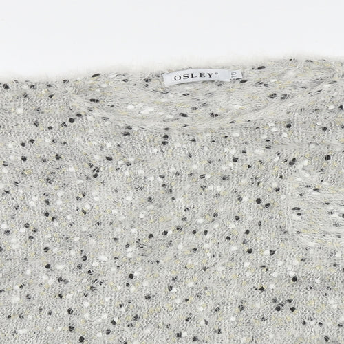 Osley Womens Grey Crew Neck Geometric Acrylic Pullover Jumper Size M