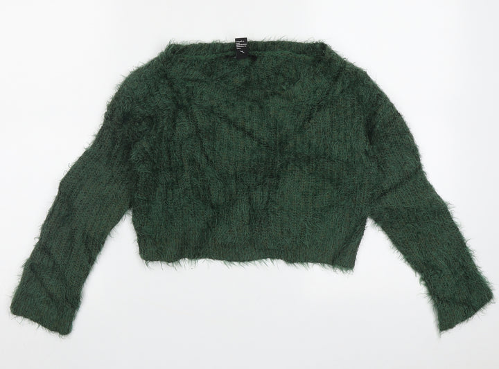 FOREVER 21 Womens Green Crew Neck Acrylic Pullover Jumper Size S
