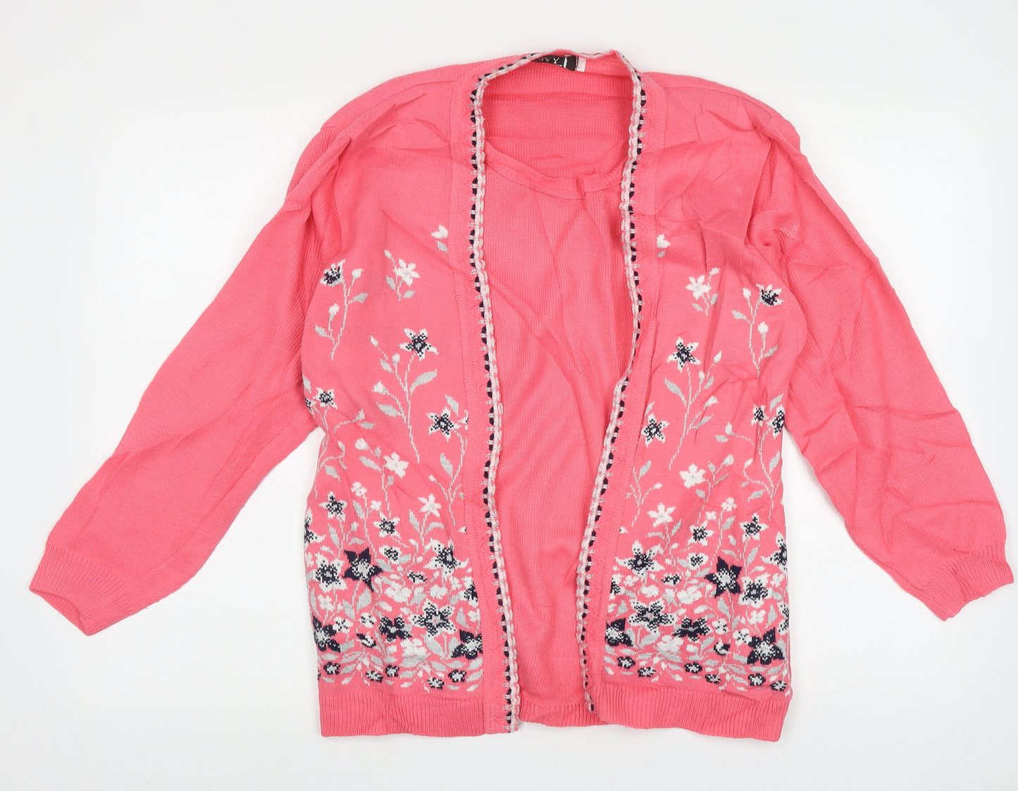 Envy Womens Pink Scoop Neck Floral Acrylic Pullover Jumper Size M