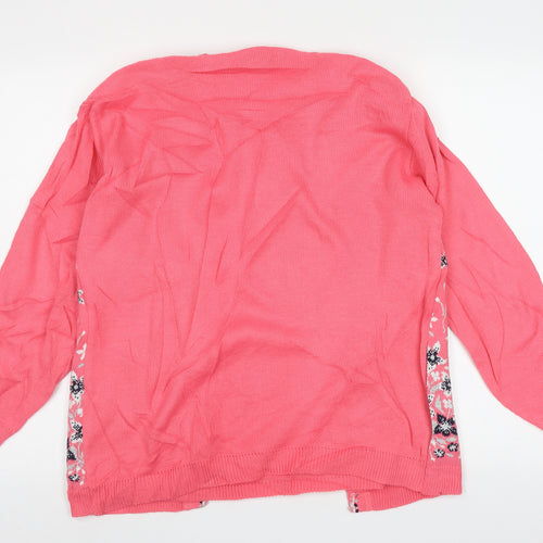 Envy Womens Pink Scoop Neck Floral Acrylic Pullover Jumper Size M