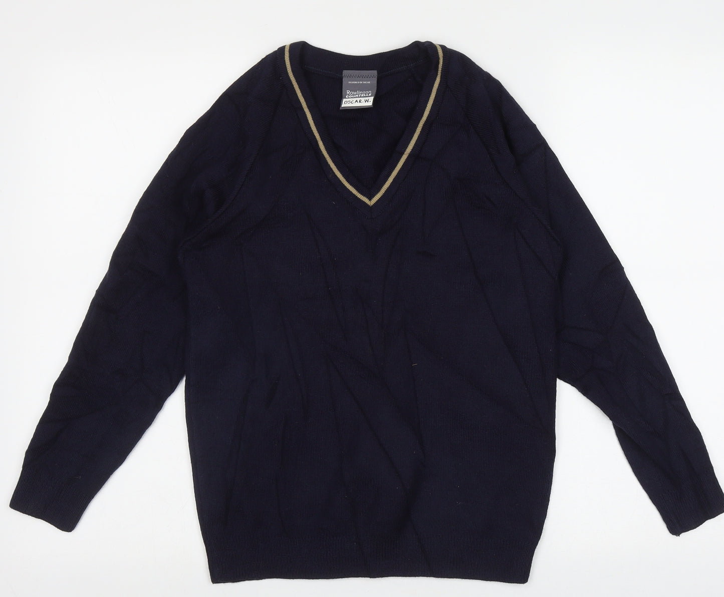 Rowlinson Courtelle Mens Blue V-Neck  Acrylic Pullover Jumper Size S