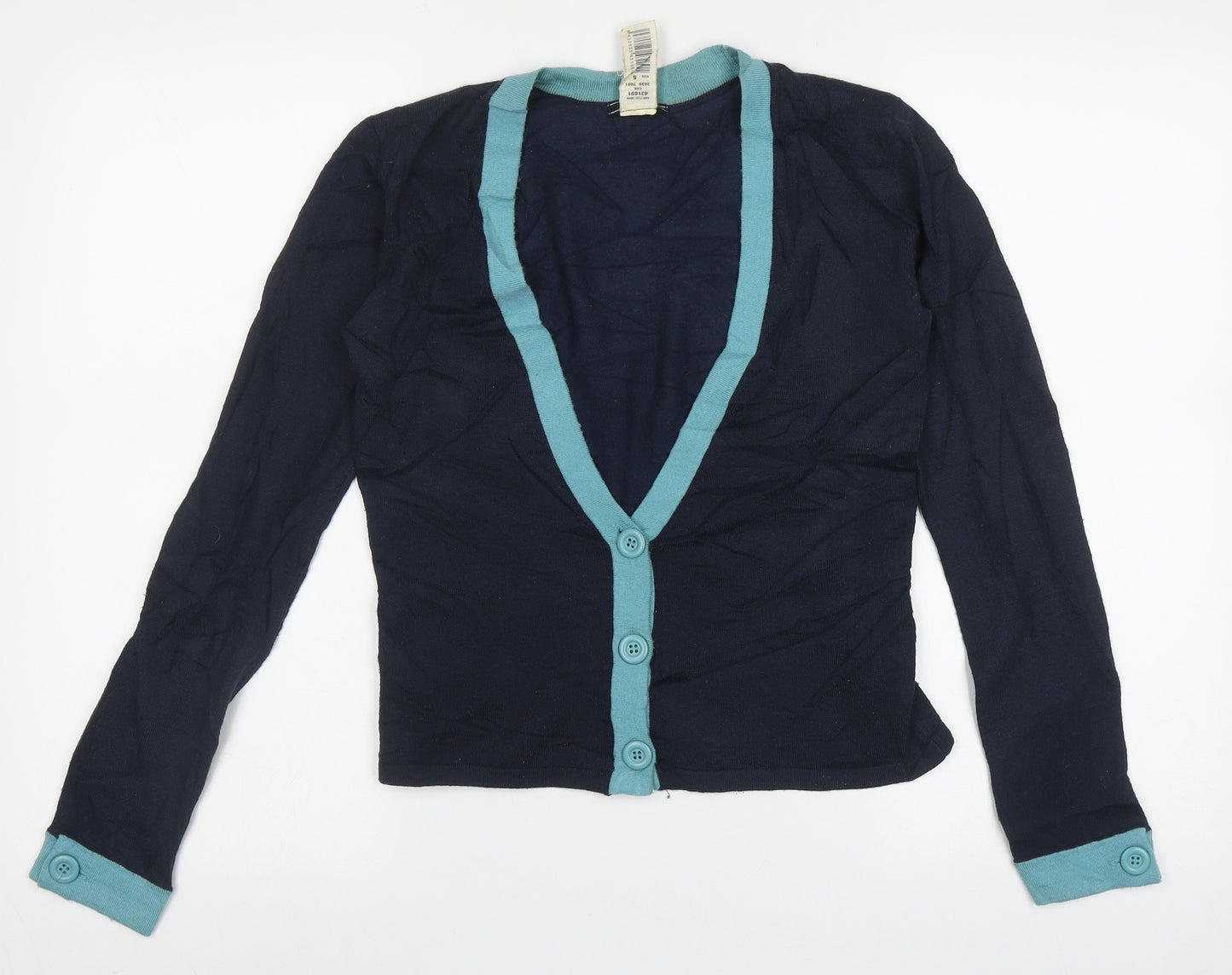 Mango Womens Blue V-Neck  Acrylic Cardigan Jumper Size S