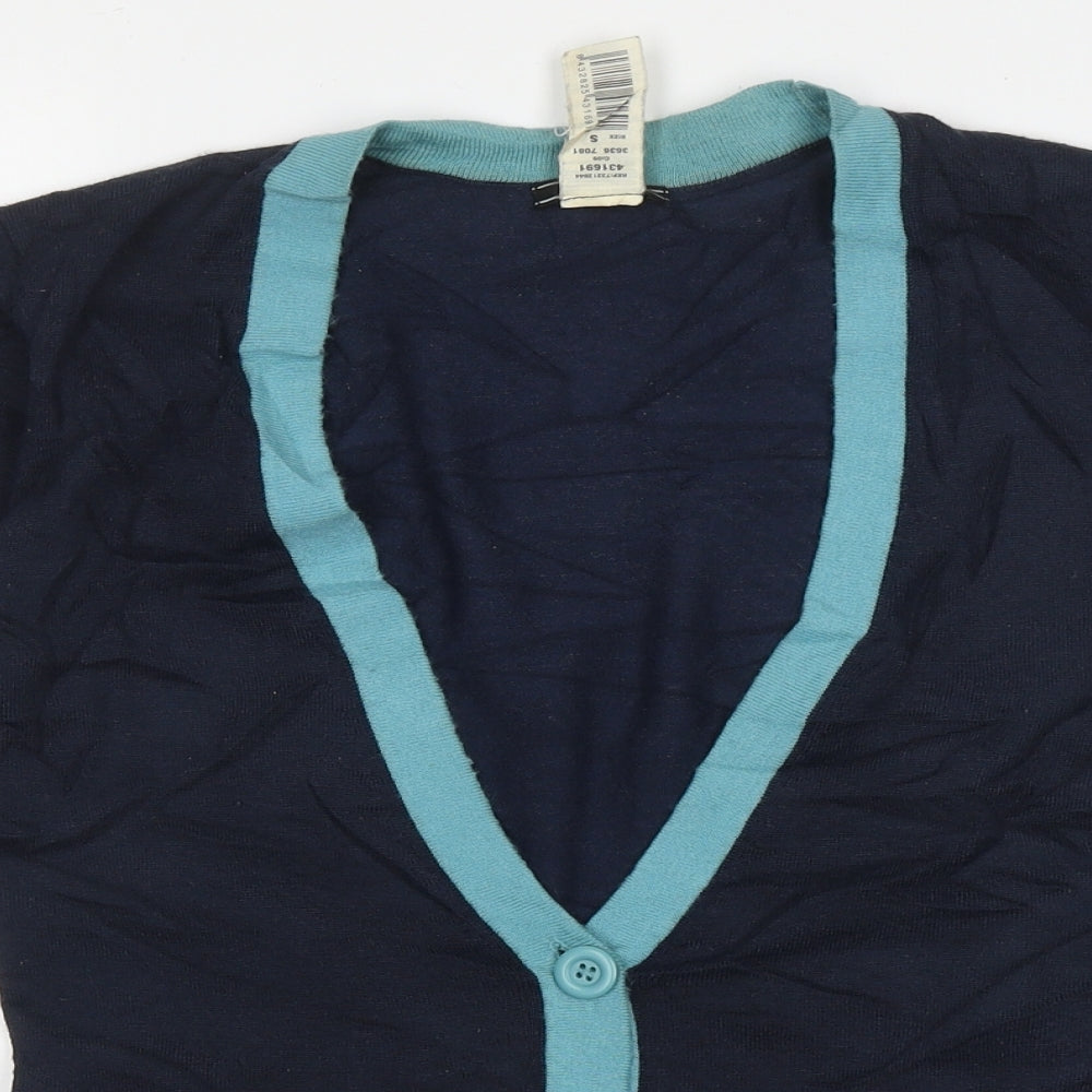 Mango Womens Blue V-Neck  Acrylic Cardigan Jumper Size S