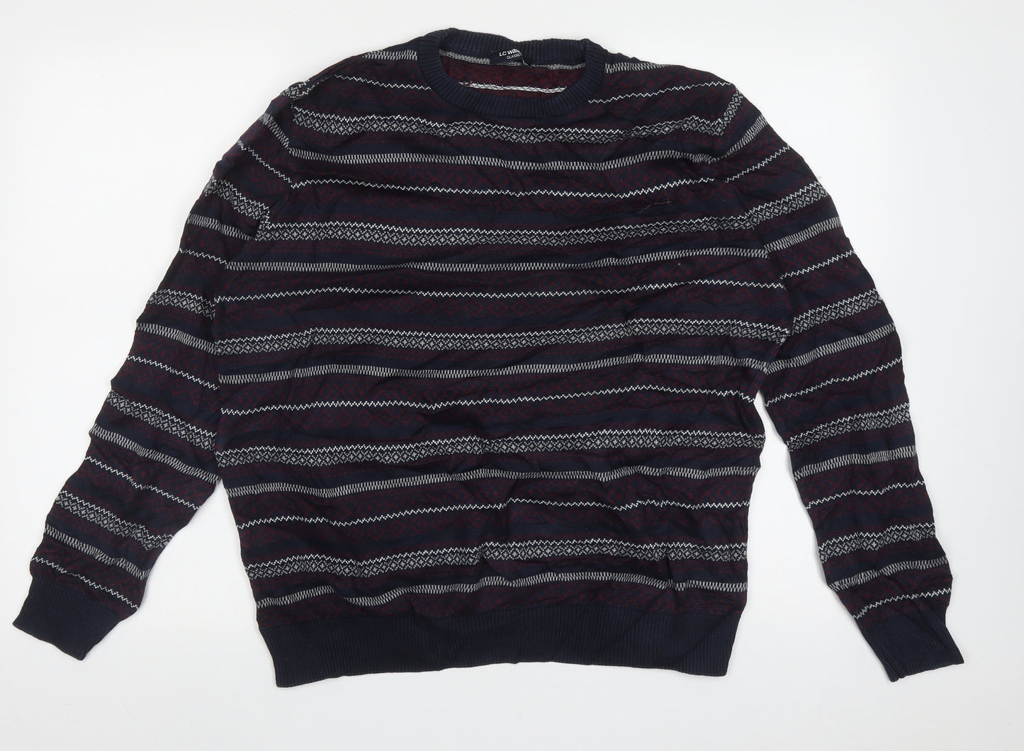 Lc walkiki Mens Blue Crew Neck Geometric Polyester Pullover Jumper Size XL