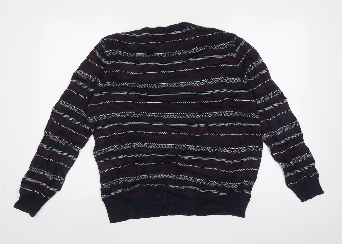 Lc walkiki Mens Blue Crew Neck Geometric Polyester Pullover Jumper Size XL