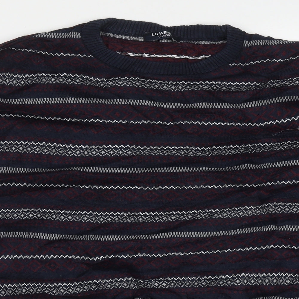 Lc walkiki Mens Blue Crew Neck Geometric Polyester Pullover Jumper Size XL