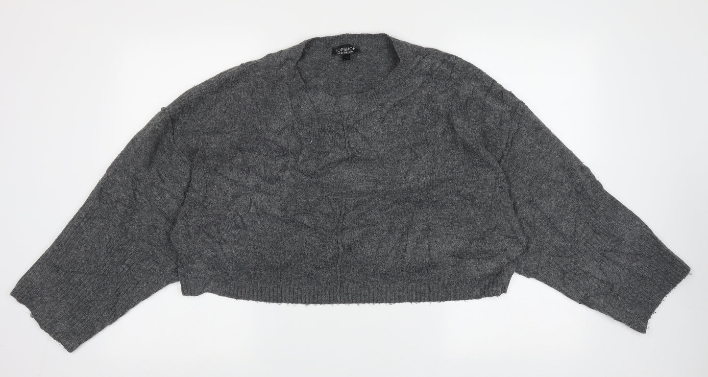 Topshop Womens Grey Crew Neck  Acrylic Pullover Jumper Size 10