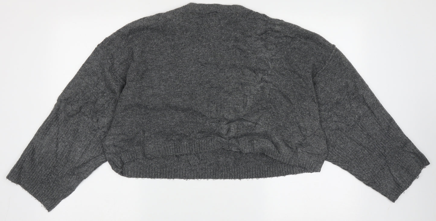 Topshop Womens Grey Crew Neck  Acrylic Pullover Jumper Size 10
