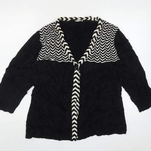 cc Womens Black V-Neck Geometric Cotton Cardigan Jumper Size L
