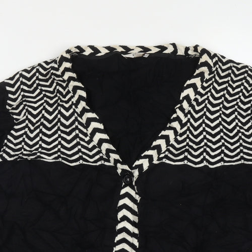 cc Womens Black V-Neck Geometric Cotton Cardigan Jumper Size L