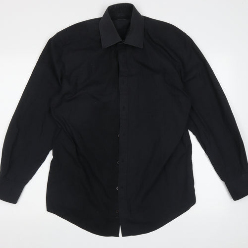 F&F Mens Black  Cotton  Button-Up Size 15 Collared Button