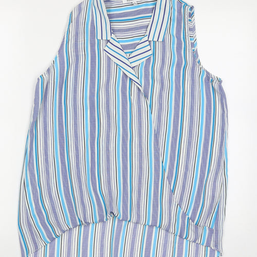 Rose + Olive Womens Blue Striped Polyester Basic Blouse Size M V-Neck