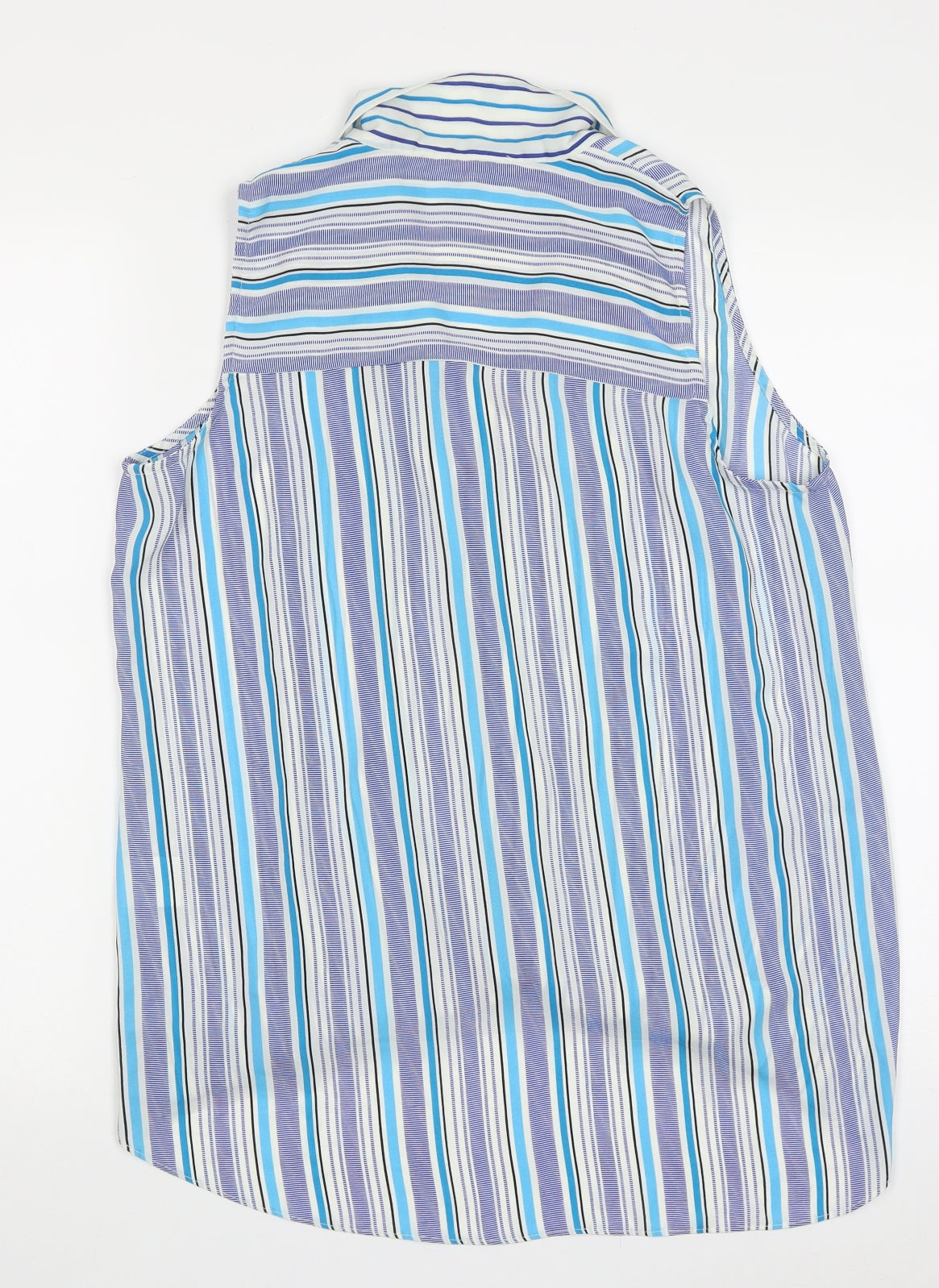 Rose + Olive Womens Blue Striped Polyester Basic Blouse Size M V-Neck