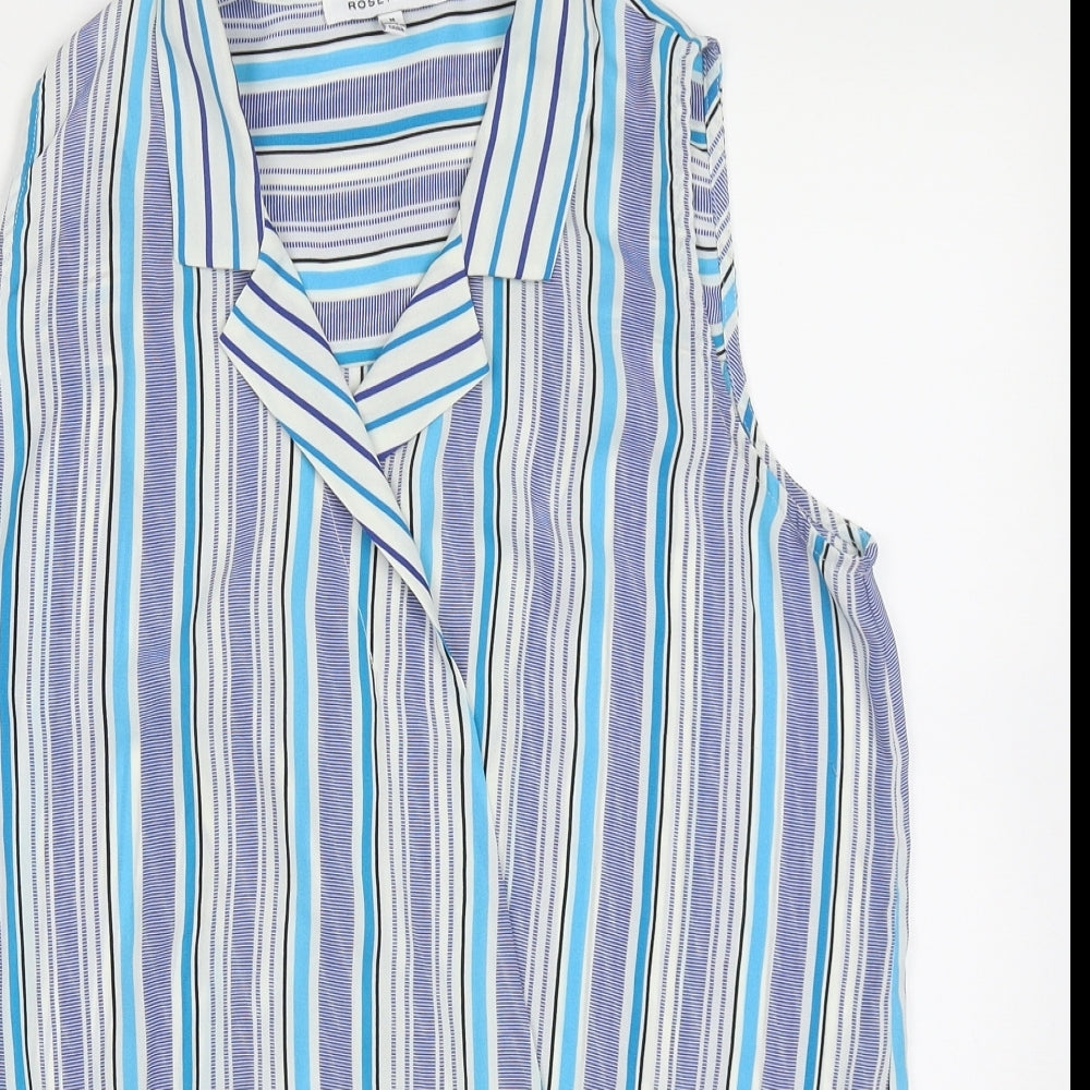 Rose + Olive Womens Blue Striped Polyester Basic Blouse Size M V-Neck