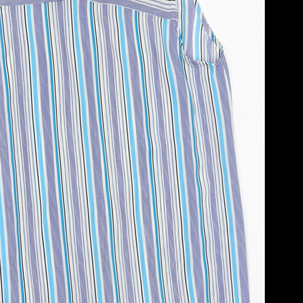 Rose + Olive Womens Blue Striped Polyester Basic Blouse Size M V-Neck