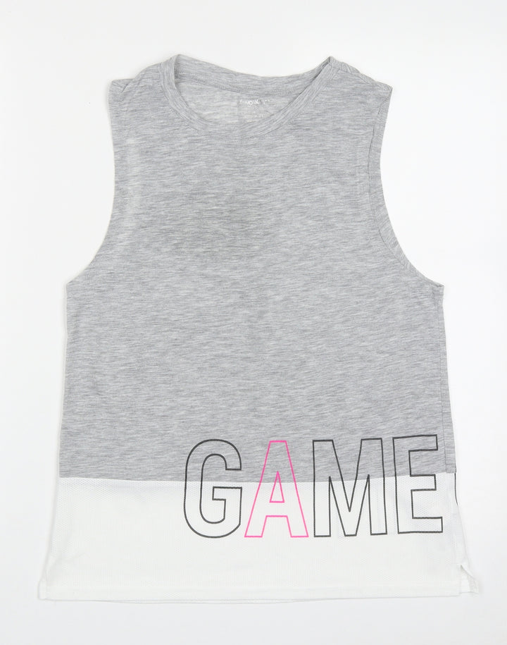 Work out Womens Grey  Polyester Basic Tank Size XS Crew Neck Pullover - Game on