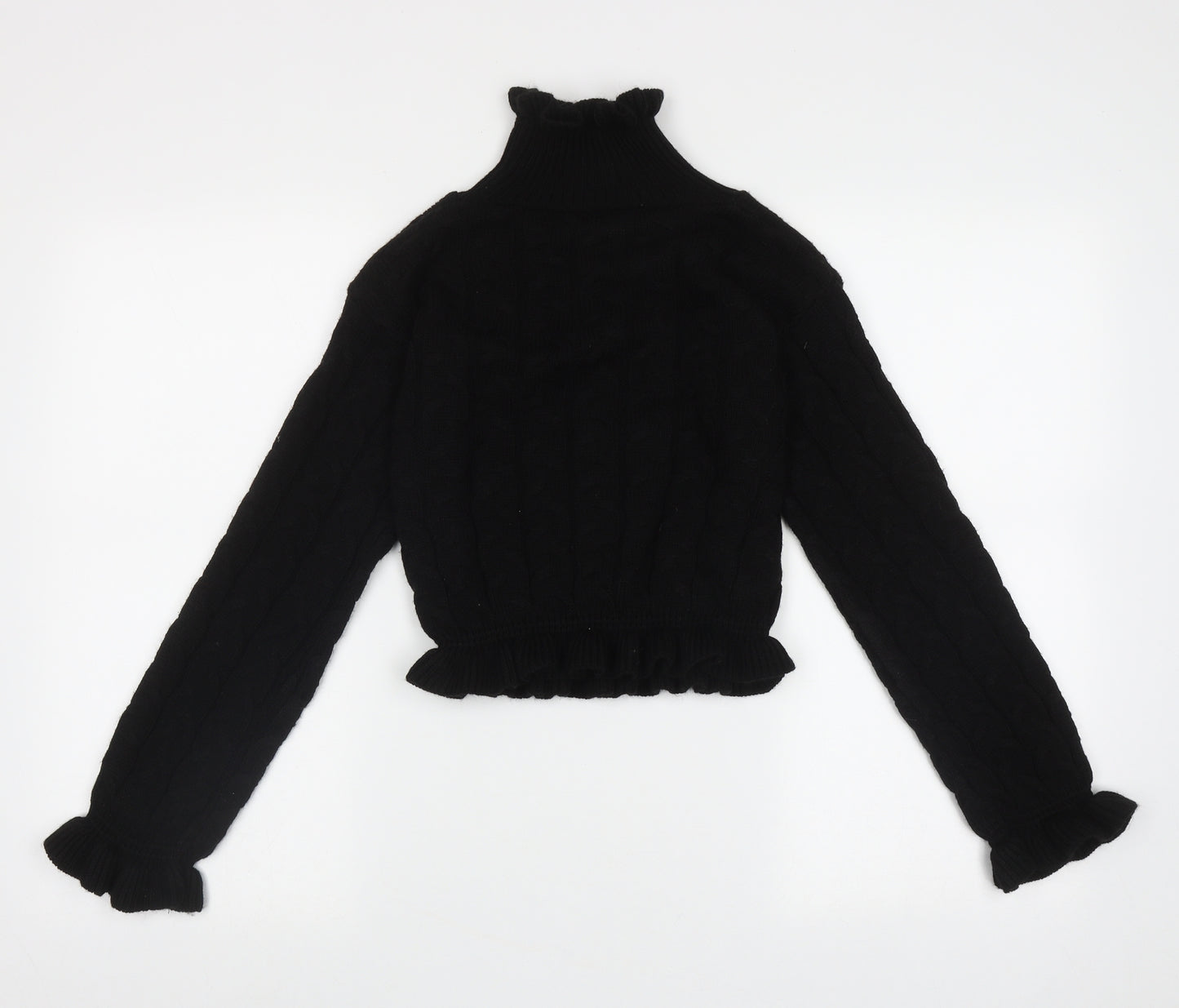 Preworn Womens Black High Neck Geometric Acrylic Pullover Jumper Size S   - crop jumper