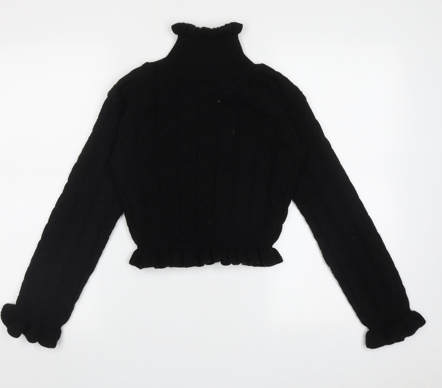 Preworn Womens Black High Neck Geometric Acrylic Pullover Jumper Size S   - crop jumper