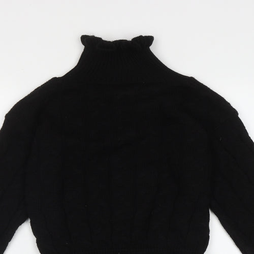 Preworn Womens Black High Neck Geometric Acrylic Pullover Jumper Size S   - crop jumper