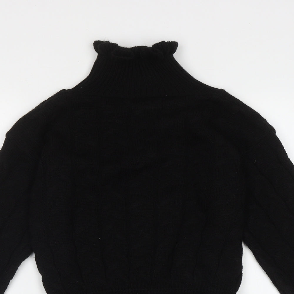 Preworn Womens Black High Neck Geometric Acrylic Pullover Jumper Size S   - crop jumper