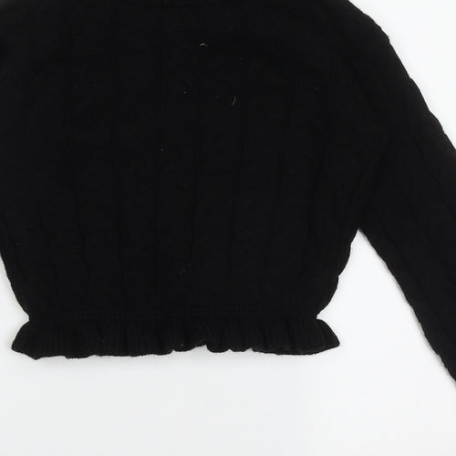 Preworn Womens Black High Neck Geometric Acrylic Pullover Jumper Size S   - crop jumper