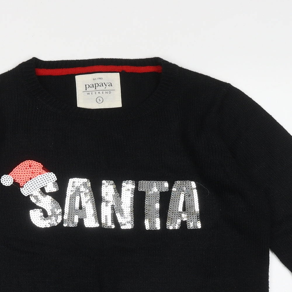 Papaya Womens Black Crew Neck  Acrylic Pullover Jumper Size S   - santa