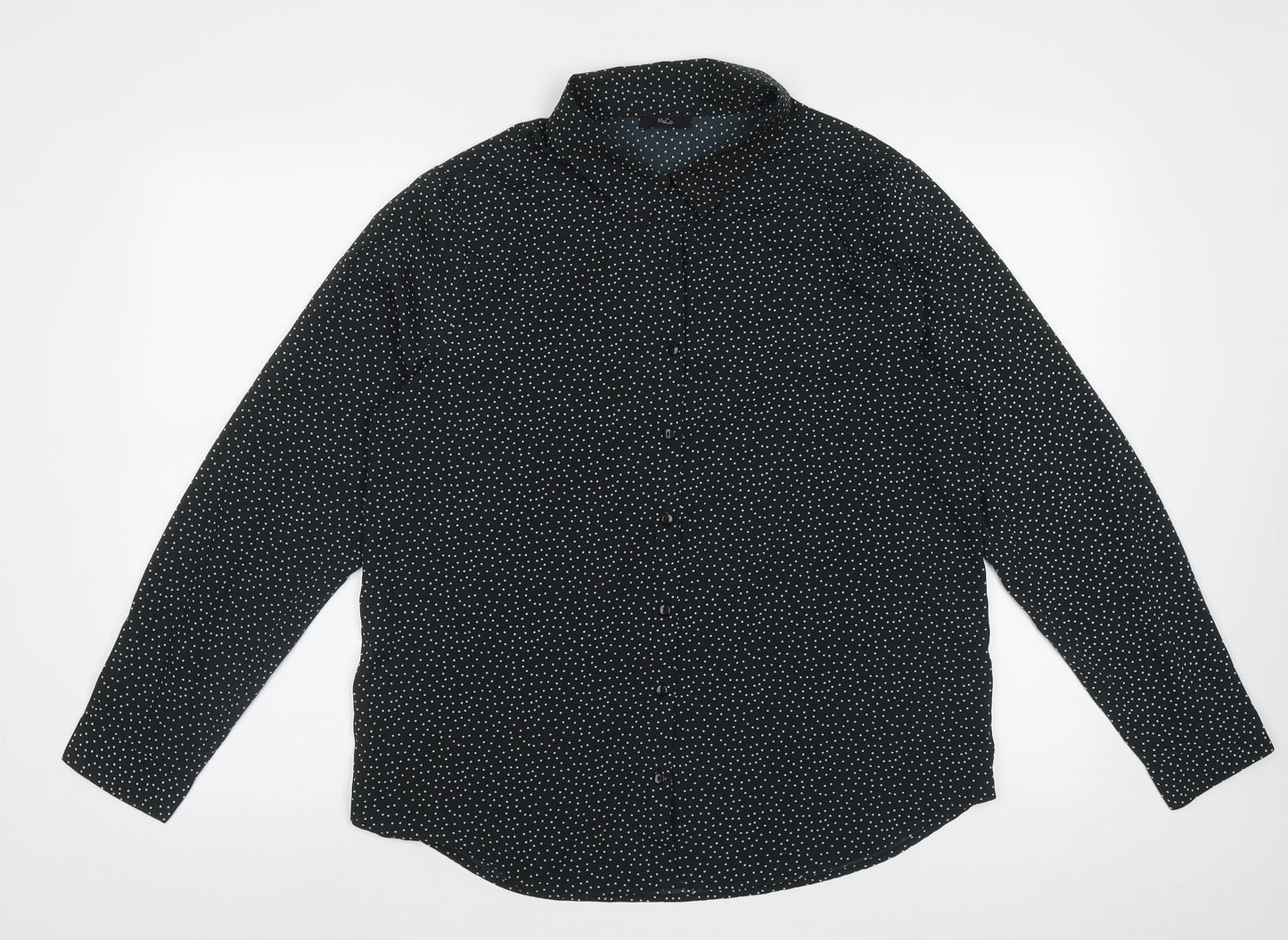 M&Co Womens Black Polka Dot Polyester Basic Button-Up Size 14 Collared