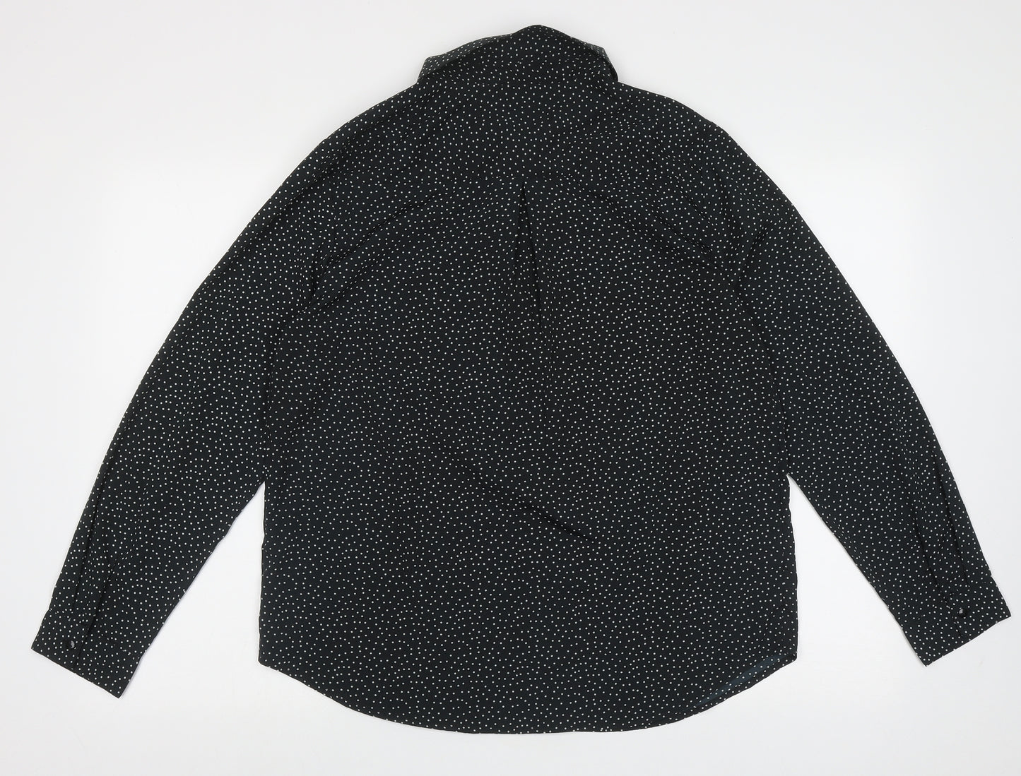 M&Co Womens Black Polka Dot Polyester Basic Button-Up Size 14 Collared