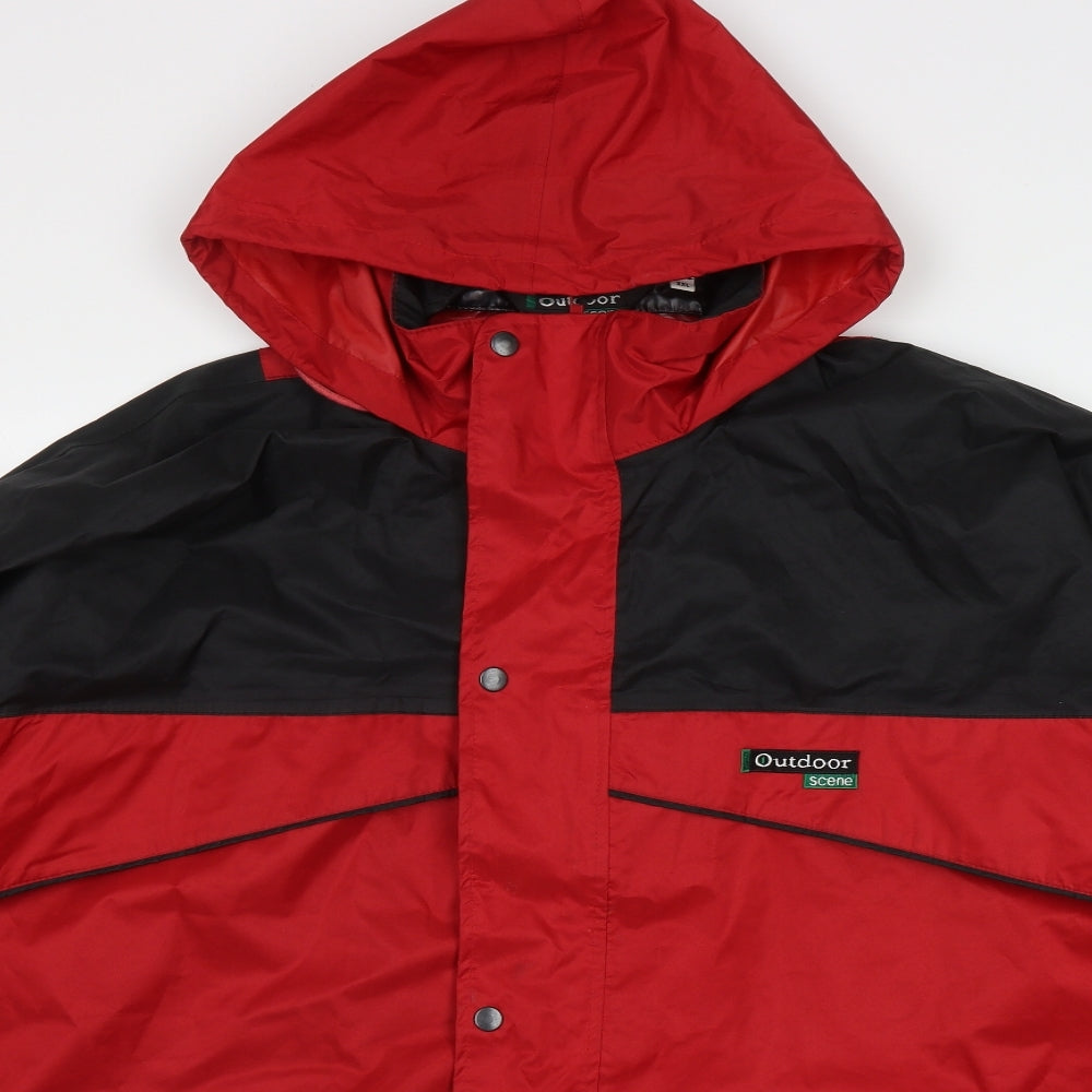 Outdoor Scene Mens Red   Overcoat Coat Size 2XL  Zip