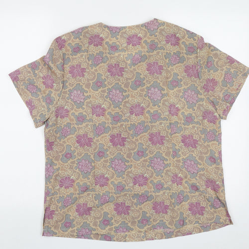 billian Womens Purple Floral Polyester Basic Button-Up Size 16 Crew Neck