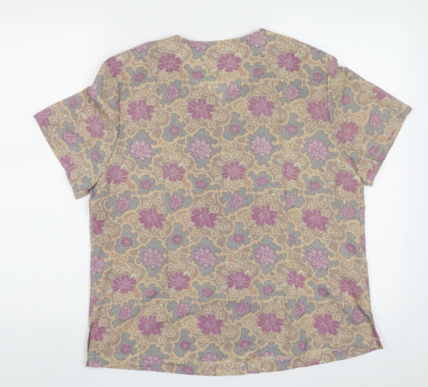 billian Womens Purple Floral Polyester Basic Button-Up Size 16 Crew Neck