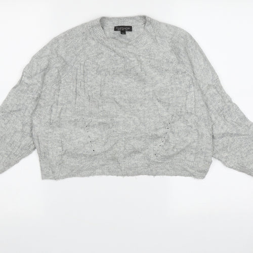 Topshop Womens Grey Crew Neck Geometric Acrylic Pullover Jumper Size 6   - crop jumper