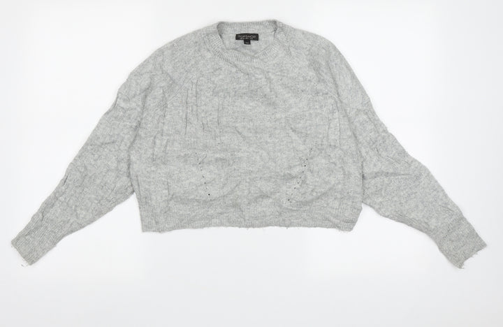 Topshop Womens Grey Crew Neck Geometric Acrylic Pullover Jumper Size 6   - crop jumper
