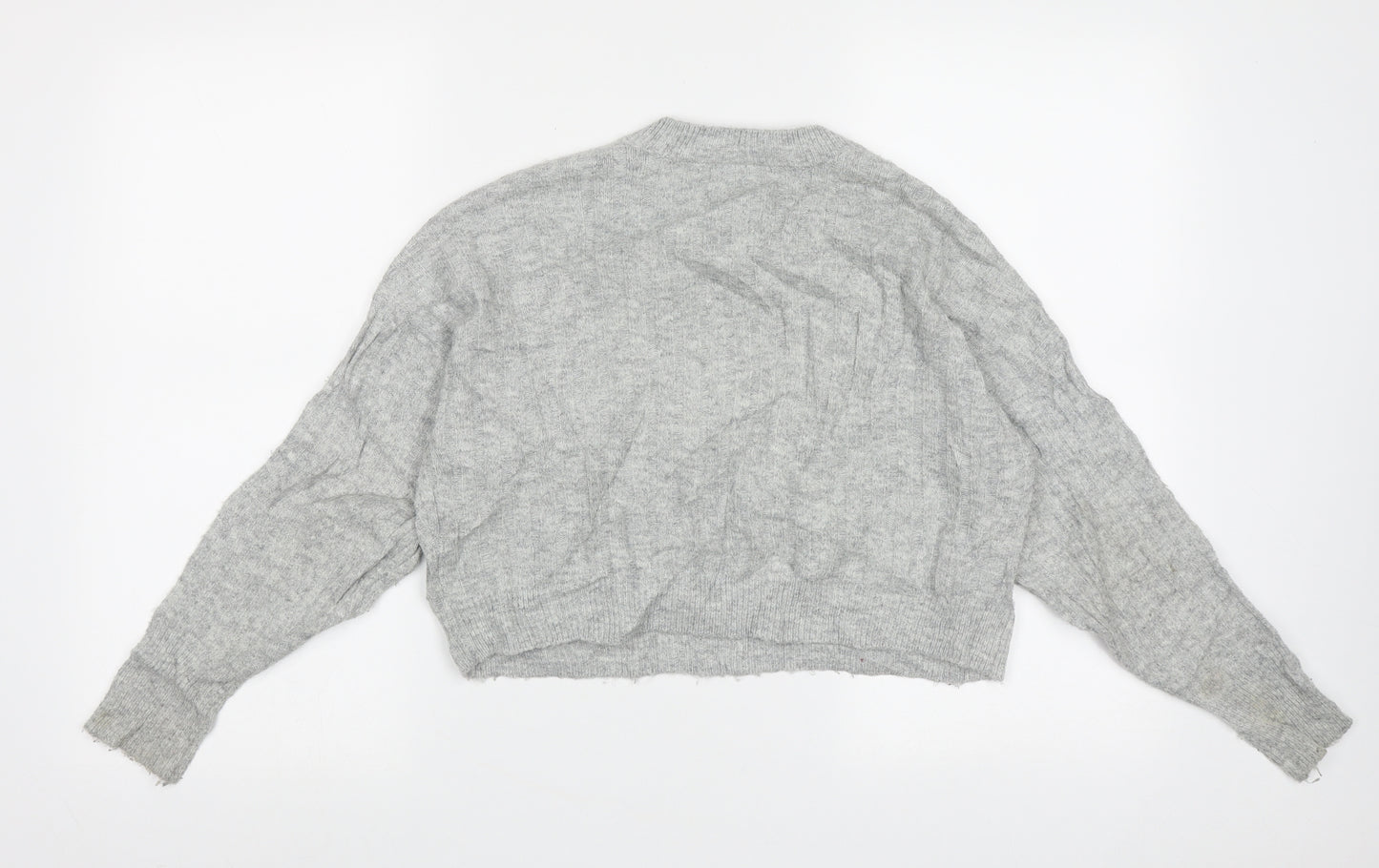 Topshop Womens Grey Crew Neck Geometric Acrylic Pullover Jumper Size 6   - crop jumper