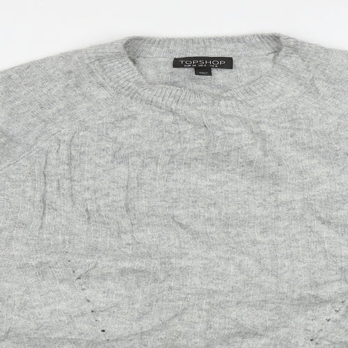 Topshop Womens Grey Crew Neck Geometric Acrylic Pullover Jumper Size 6   - crop jumper