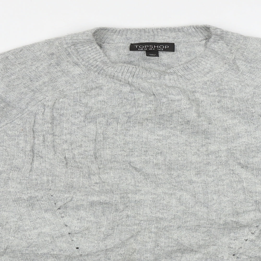Topshop Womens Grey Crew Neck Geometric Acrylic Pullover Jumper Size 6   - crop jumper