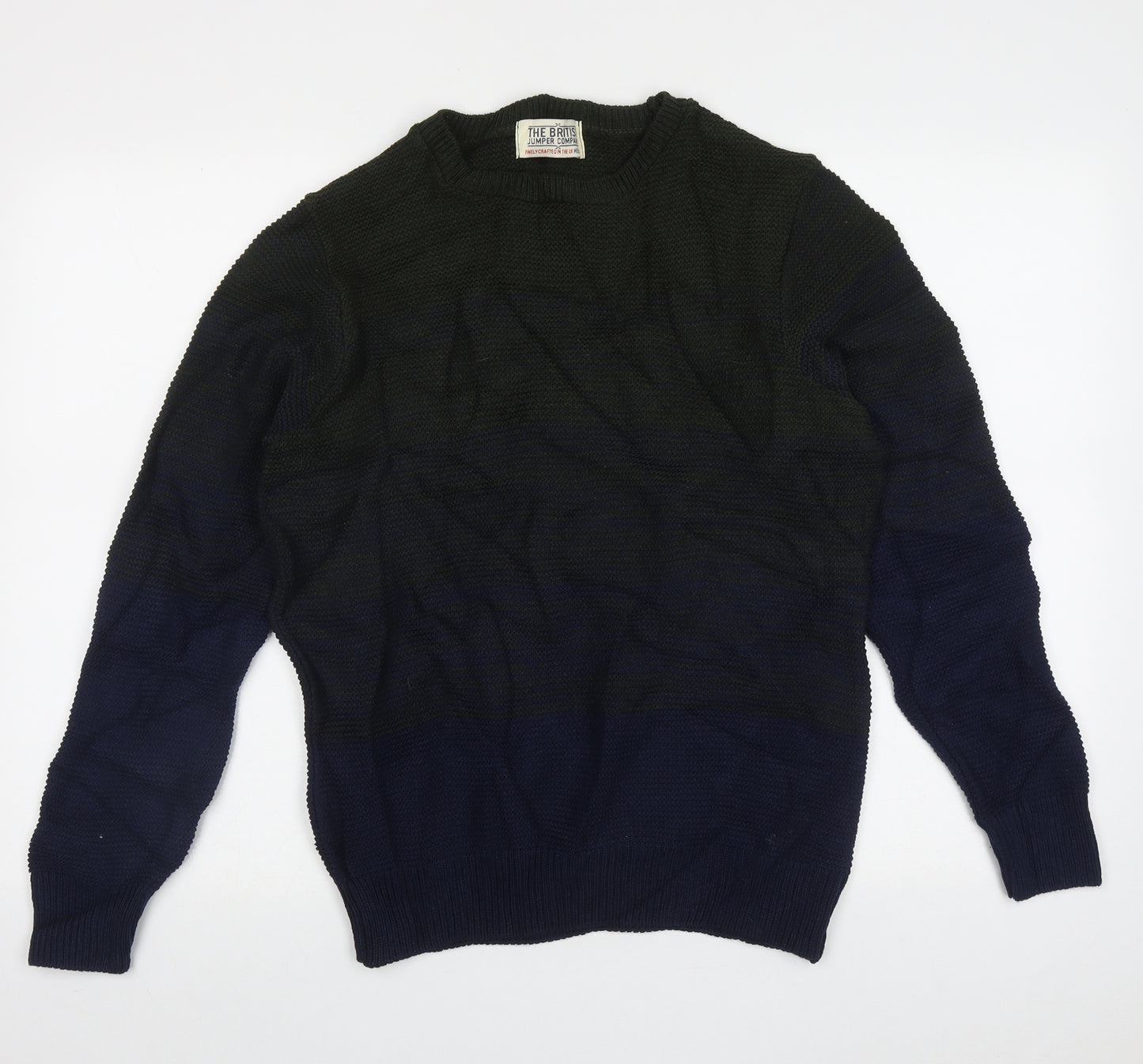 The British Jumper Company Mens Blue Crew Neck Geometric Cotton Pullover Jumper Size M