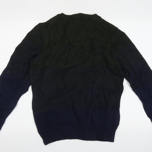 The British Jumper Company Mens Blue Crew Neck Geometric Cotton Pullover Jumper Size M