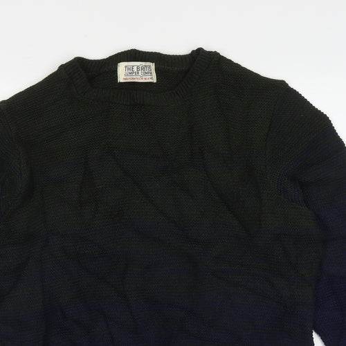 The British Jumper Company Mens Blue Crew Neck Geometric Cotton Pullover Jumper Size M