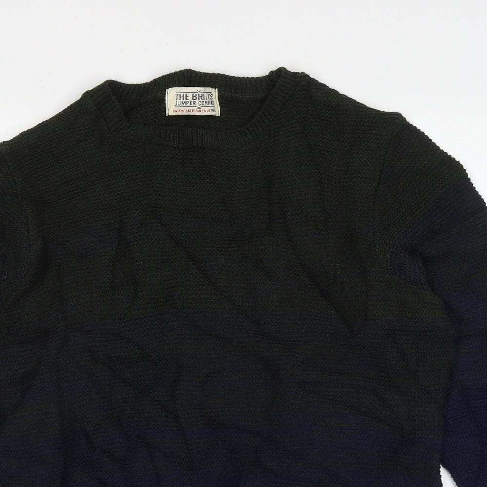 The British Jumper Company Mens Blue Crew Neck Geometric Cotton Pullover Jumper Size M