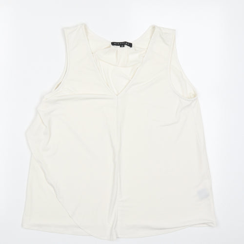 mixolo Womens White  Polyester Basic Tank Size M V-Neck