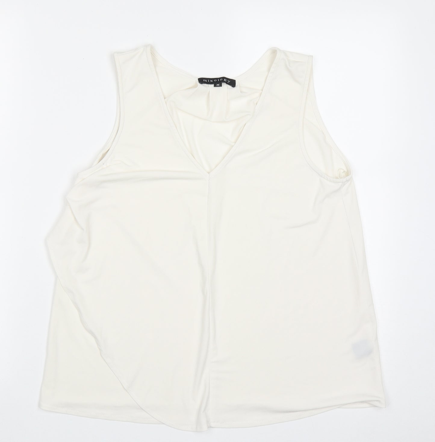 mixolo Womens White  Polyester Basic Tank Size M V-Neck